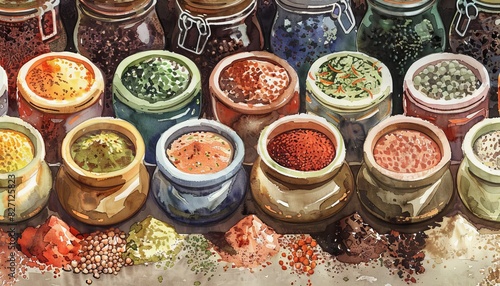 A close-up of various spices and herbs from around the world