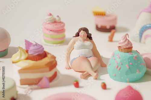 肥満に悩みつつお菓子を食べる女性