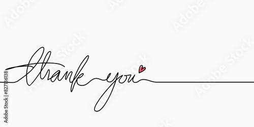 Continuous line, Thank You handwritten inscription. One line drawing of phrase vector illustration for t-shirt, slogan design print graphics style