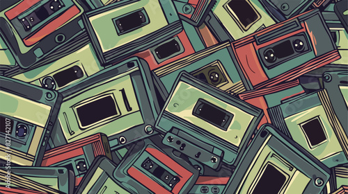 Retro seamless pattern with a video tape. vectors illustration