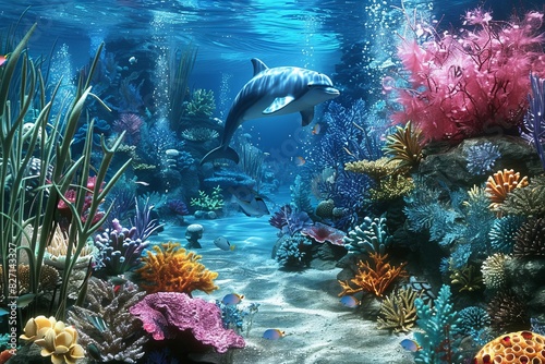 Mesmerizing underwater world vibrant coral reefs, dolphins, sea turtles in stunning images