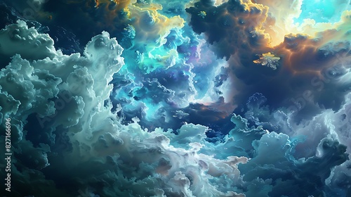 An abstract representation of digital clouds and virtual landscapes, evoking the limitless possibilities unleashed by digital transformation in the realm of imagination and creativity.