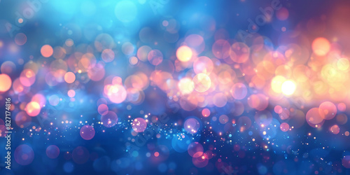 Abstract bokeh lights in vibrant blue and pink hues creating a dreamy and festive atmosphere with glowing orbs and soft focus 