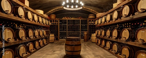 Expansive wine cellar filled with rare and expensive wines, a symbol of refined taste and wealth, perfect for luxury lifestyle imagery