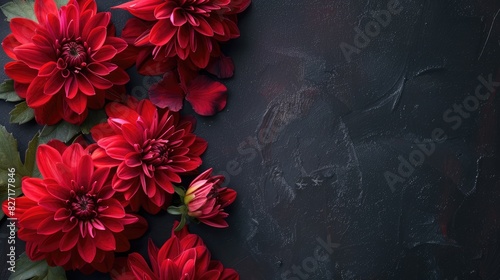 Condolence card with red flowers against a dark backdrop