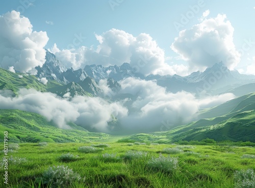 Beautiful green mountains and hills landscape