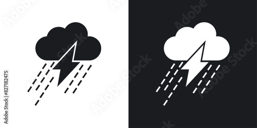 Thunderstorm icons. Lightning thunder vector icon. Cloud with thunderbolt symbol.