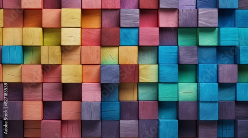 Colorful wood texture abstract block stack wooden 3d cubes colorful cubic background