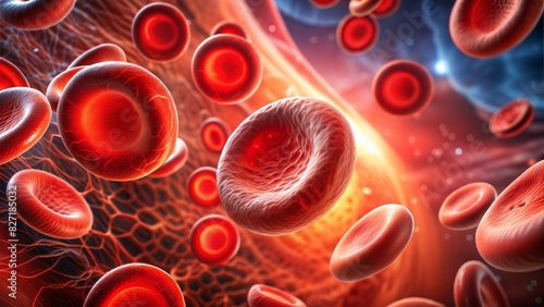 Close-up of electrically charged red blood cells in the human body.