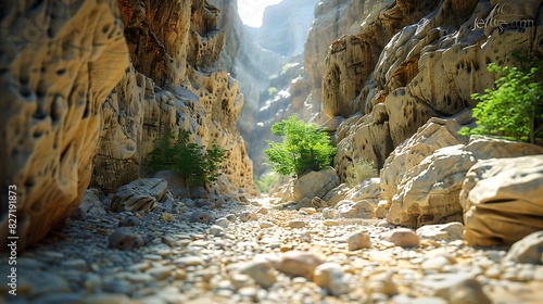 A narrow gorge with steep rock walls