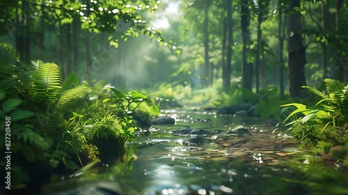A lush forest with a babbling brook