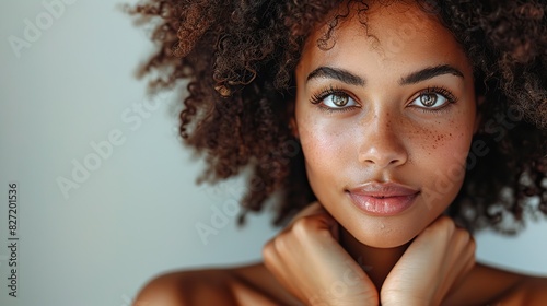 natural beauty skin care and portrait of black woman with afro cosmetics and dermatology on white background skincare