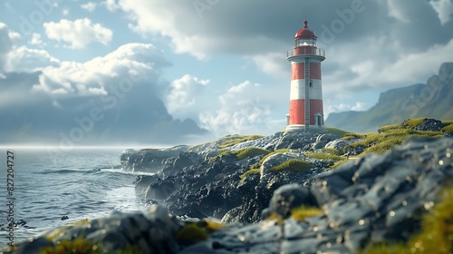 A historic lighthouse on a rocky coast