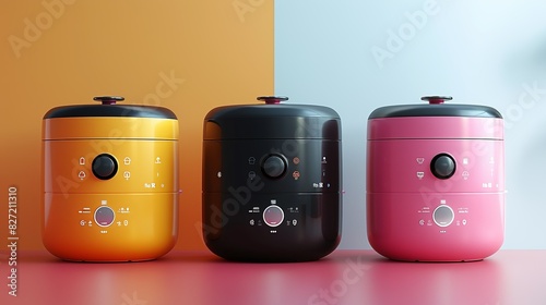 A colorful 3D rendering of a digital food steamer, with its modern design and intuitive controls, set against a contrasting background to highlight its features.