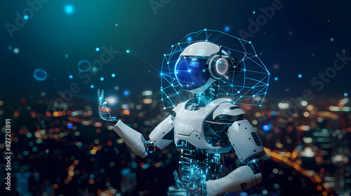 Technology artificial intelligence or AI for working tools. Chatbot Chat AI to generate innovative futuristic and global connections for providing access