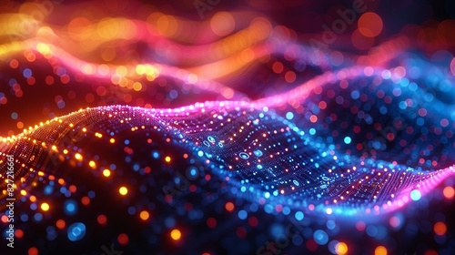 A vibrant 3D depiction of cybersecurity measures, showing digital locks and encrypted pathways within a neural network, illuminated by a spectrum of colors against a bokeh-rich backdrop.