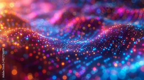 A conceptual visualization of big data streams, with intricate data nodes and pathways glowing in multiple colors, set within a dynamic, bright environment with a soft bokeh effect to emphasize the