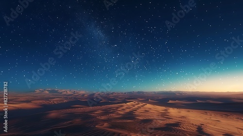 A desert landscape with a clear night sky and stars