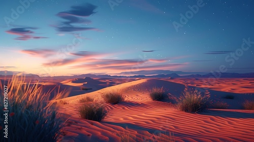 A desert landscape with a clear night