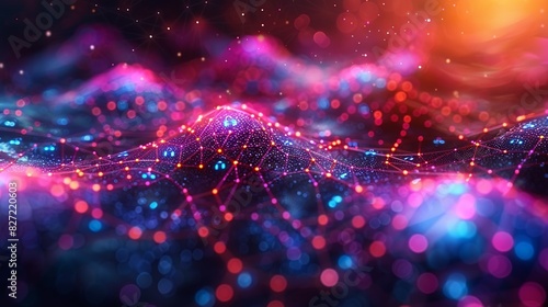 A creative depiction of cybersecurity measures, showing digital locks and encrypted pathways within a neural network, illuminated by a spectrum of colors against a bokeh