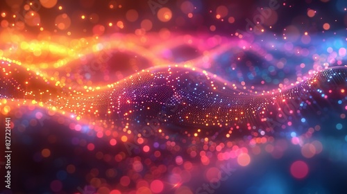 A futuristic portrayal of big data streams, with colorful data nodes and pathways glowing in various hues, set within a bright, dynamic environment with a soft bokeh effect to emphasize the digital