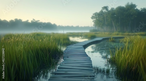 A boardwalk through a marsh