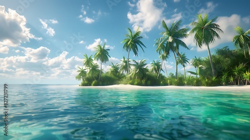 A beach island with palm trees