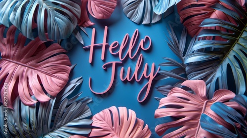 hello july text message flower decoration july illustration