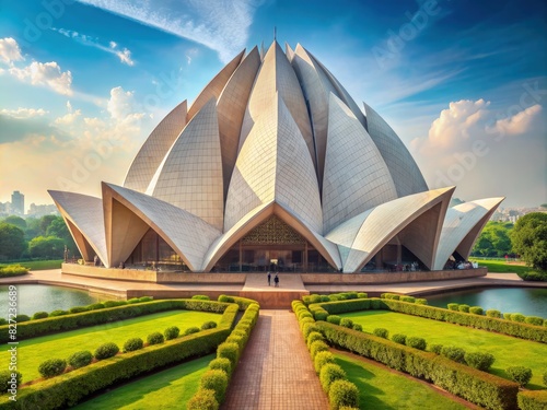 Lotus-Shaped Bahai Temple With Garden. Generative AI