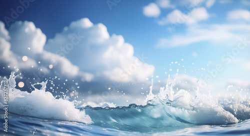 夏の太陽にキラキラ輝きさわやかな青空に飛び散る細かい水の滴と水しぶき 夏休み・水遊び・水鉄砲・プール・海・潮・公園