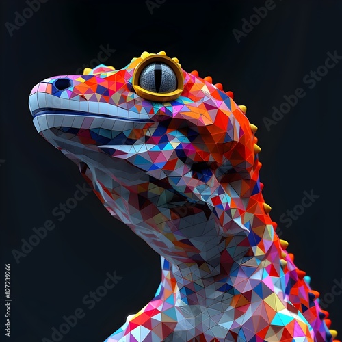 Vibrant Polygon Geometry Brings to Life a Colorful Leopard Gecko Abstraction