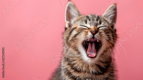 cat meowing yawning laughing with rose gold pink background