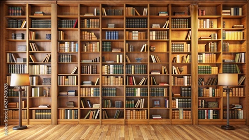 Wooden Bookcase Filled With Books. Generative AI