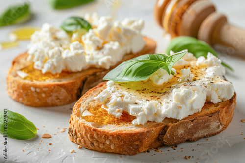 Goat cheese toast with honey and basil