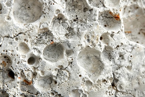 A macro shot of a concrete surface where tiny air bubbles create a porous texture, ideal for background use, knolling