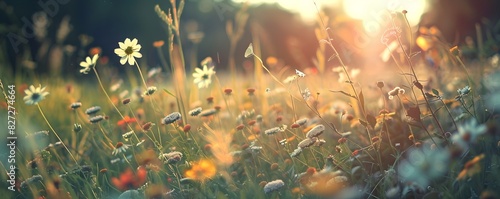 Serene Heatwave Meadow with Blooming Wildflowers and Fluttering Butterflies