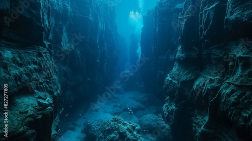A stunning underwater canyon with towering walls is a deep-sea haven for unique marine creatures.