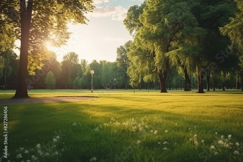 beautiful morning light in the public park the field