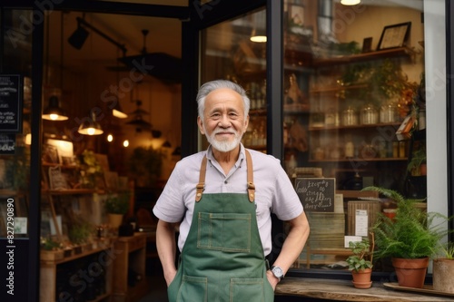 cafe owner standing outside of his shop