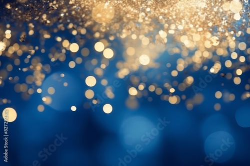 Christmas defocused gold glitter dust on the blue Christmas or new year gold background