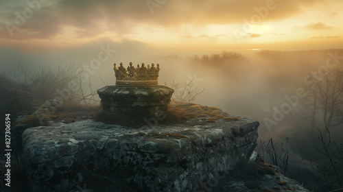 A shining crown in the mist, Generative AI、霧の中にある光り輝く王冠、Generative AI