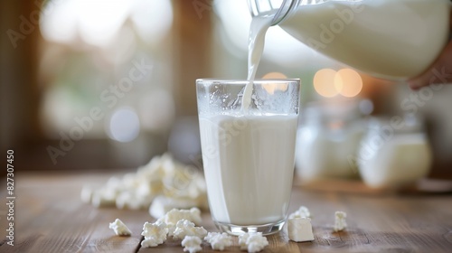 a person pouring milk into a glass