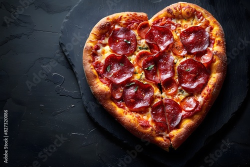 Heart-Shaped Pepperoni Pizza on Slate Background - Perfect for Valentine's Celebration