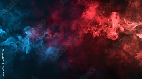 Luminous clash: vibrant blue vs red smoke effect on black vector background - abstract neon flame cloud depicting cold versus hot concept, ideal for sport boxing battles, competition fog, or police di