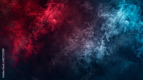 Luminous clash: vibrant blue vs red smoke effect on black vector background - abstract neon flame cloud depicting cold versus hot concept, ideal for sport boxing battles, competition fog, or police di
