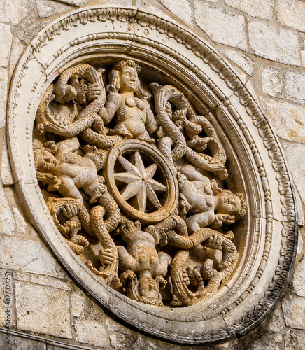 carved stone, Monte Sant'Angelo, Apulia, Italy, March 2024