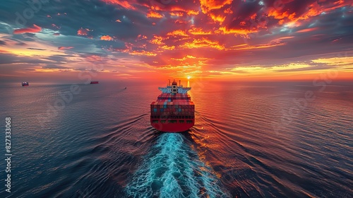 container cargo freight ship at sunset