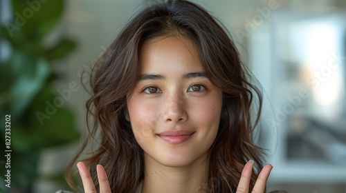 closeup photo of a lovely asian woman with a happy young business asian woman and a blank copy space room for content or a phrase