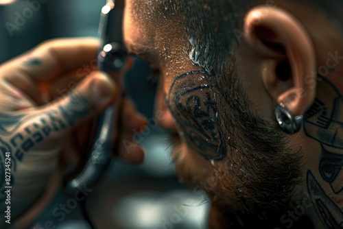 barber's hands trimming a beard with clippers