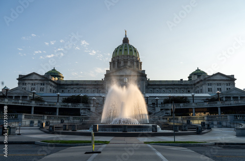 Pennsylvania State Capitol Complex with a fountain in Harrisburg, USA